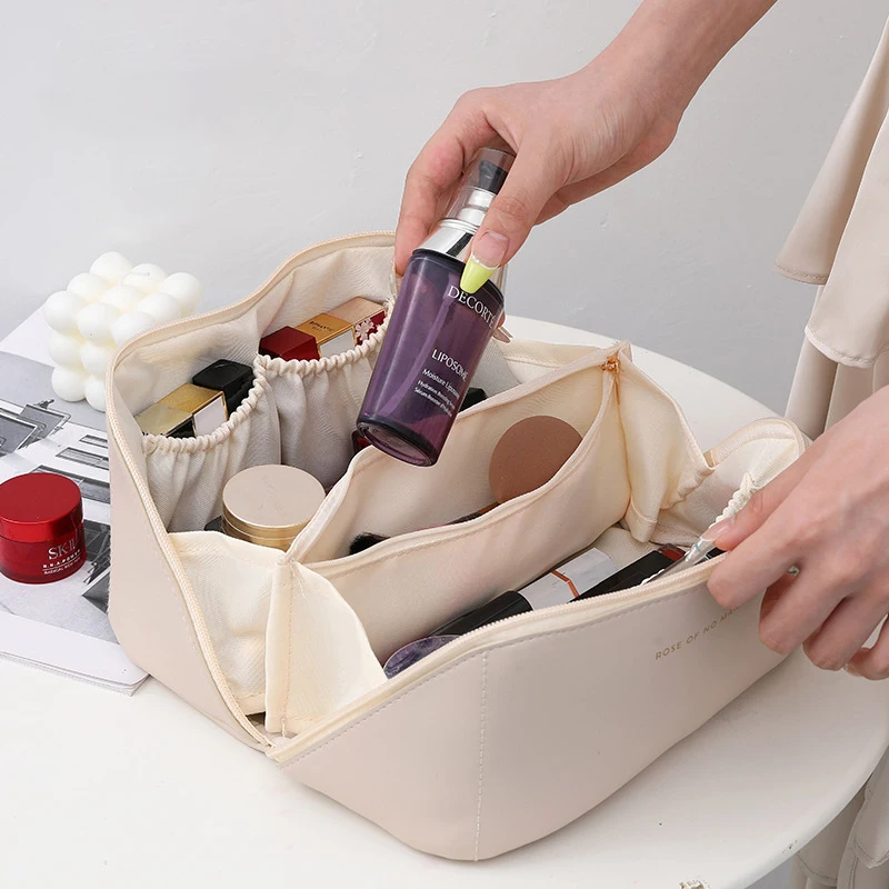 

2023 Women Cosmetic Bag Organizer Beauty Case PU Leather Waterproof Zipper Make Up Bag Travel Makeup Bag