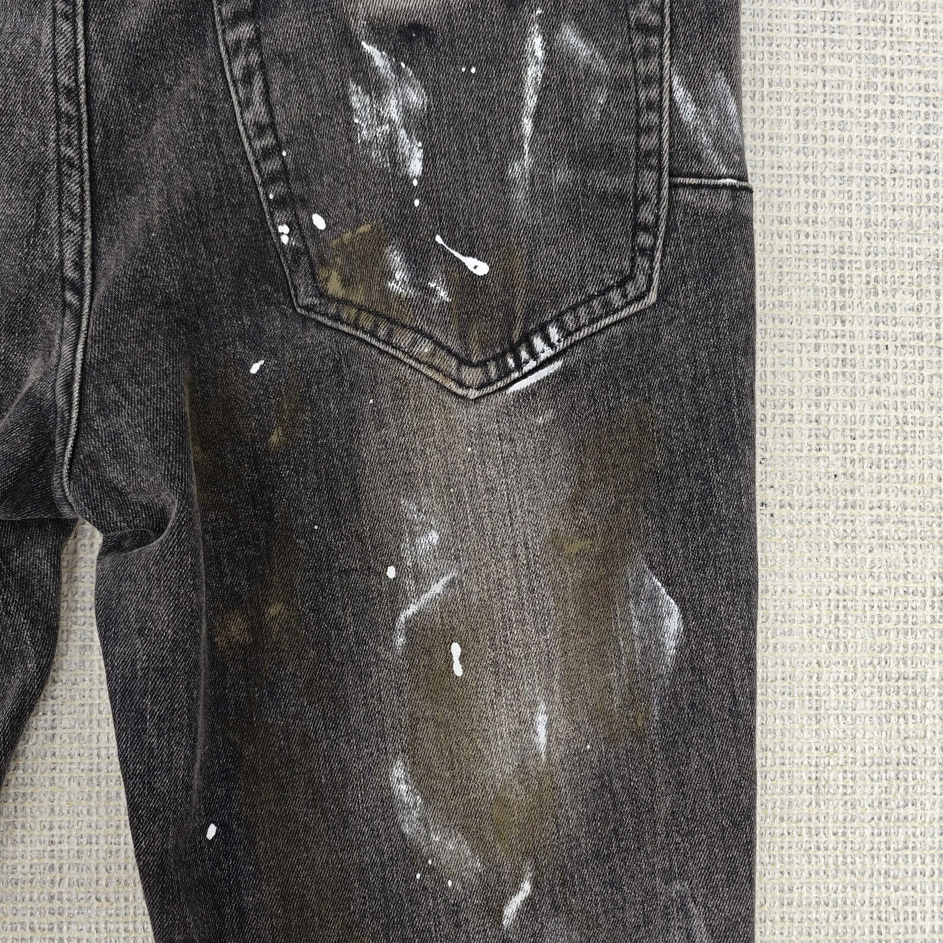 Purple Jeans Straight Black Dirty Vintage White Paint Low Rise Skinny Jeans High Street Destroy Wash Wholesales Drop shipping