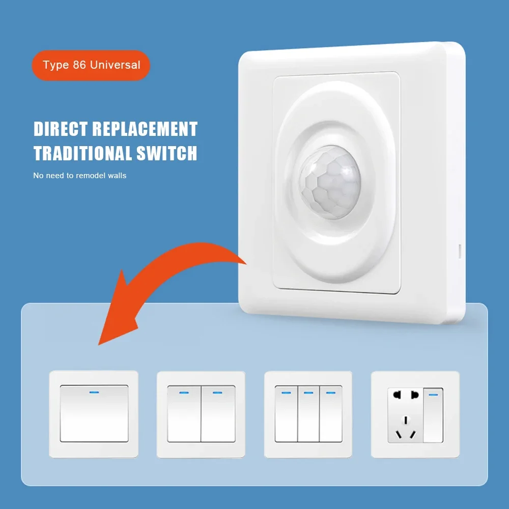 AC 220V LED smart switch smart light switch light sensor switch smart motion sensor light motion sensor motion detector human presence sensor PIR Motion Sensor Light Switch Infrared Human Body Detection Auto On Off Light for Corridor Staircase