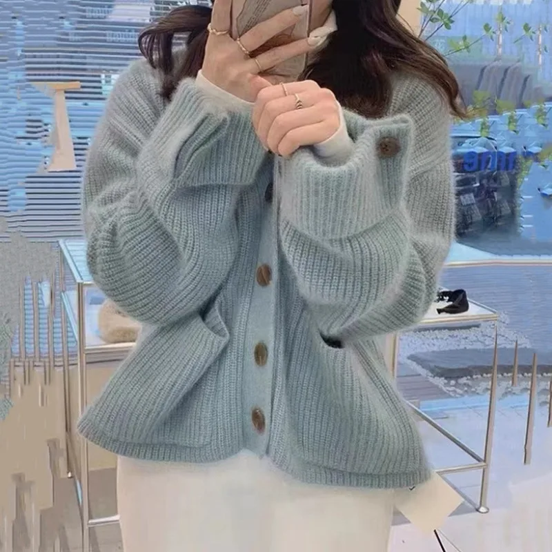

Sweater Women's Autumn and Winter New Korean Version Gentle Wind Soft Glutinous V-neck Knitted Cardigan Top