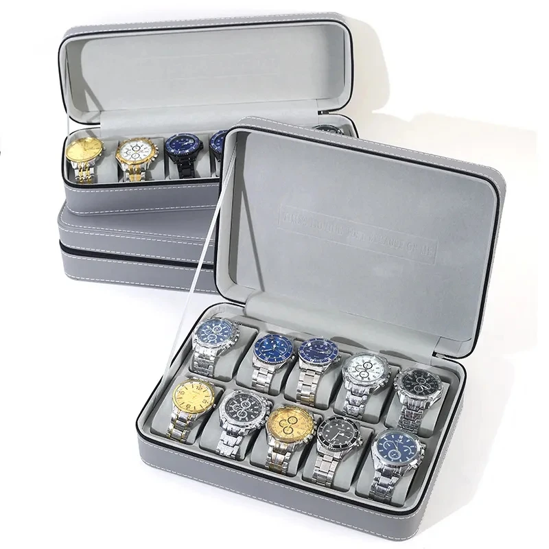 Watch Storage Box New Zipper Bag 6/10/12 Girds Watch Organizer Portable Boxes Watch Case Bracelets Men's and Women's Multifunctional Display Boxes