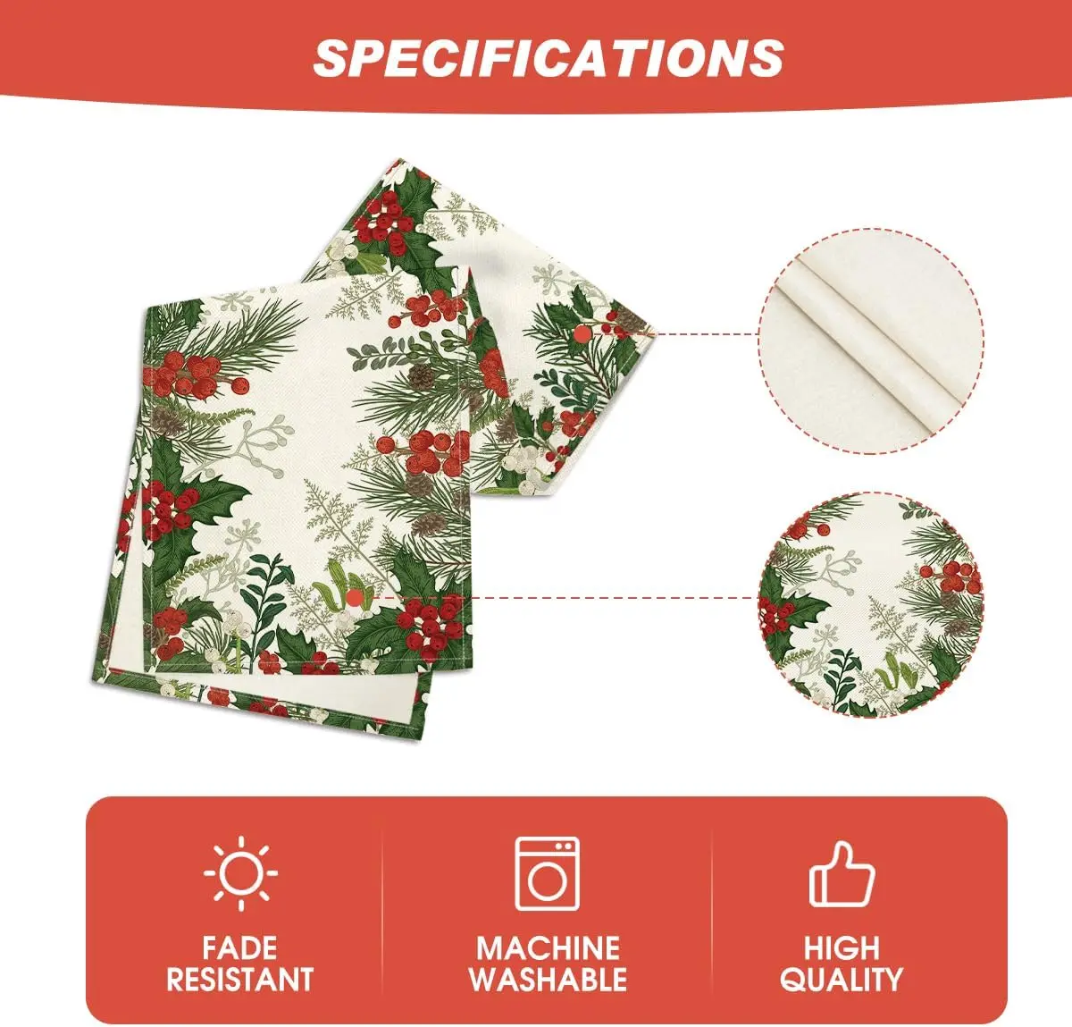 Description Picture 2 of itemChristmas Holly Pine Cone Linen Table Runner Dresser Scarf for Winter Kitchen Party Dining Table Decor Navidad Decorations 2025