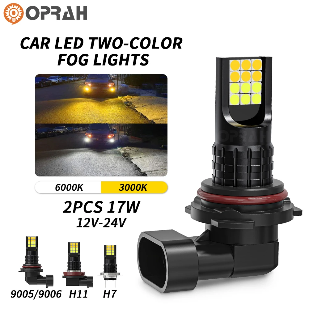 

2X H7 H11 Car LED Fog Light 9005 9006 3030 24SMD Car Driving Running Light Bulbs Car Accessories Headlight White Yellow 12V 24V