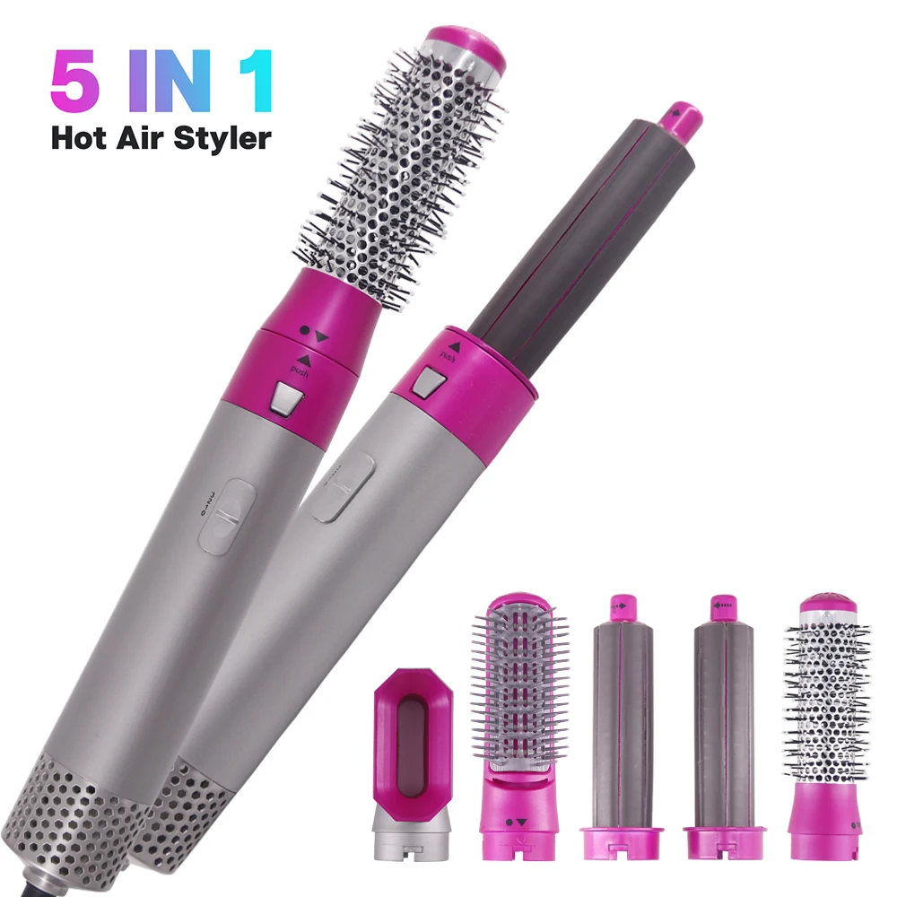 5 em 1 curling ferro envoltório de ar curle secador de cabelo escova kit ânion modelador alisador de cabelo pente de ar curling ferro secador de cabelo - Productos do TikTok que valem a pena comprar