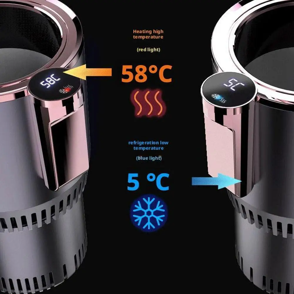 2in1 차량용 냉온 컵홀더 지능형 온도 표시 DC 12V 원클릭 빠른 냉온 휴대용 보일링 병