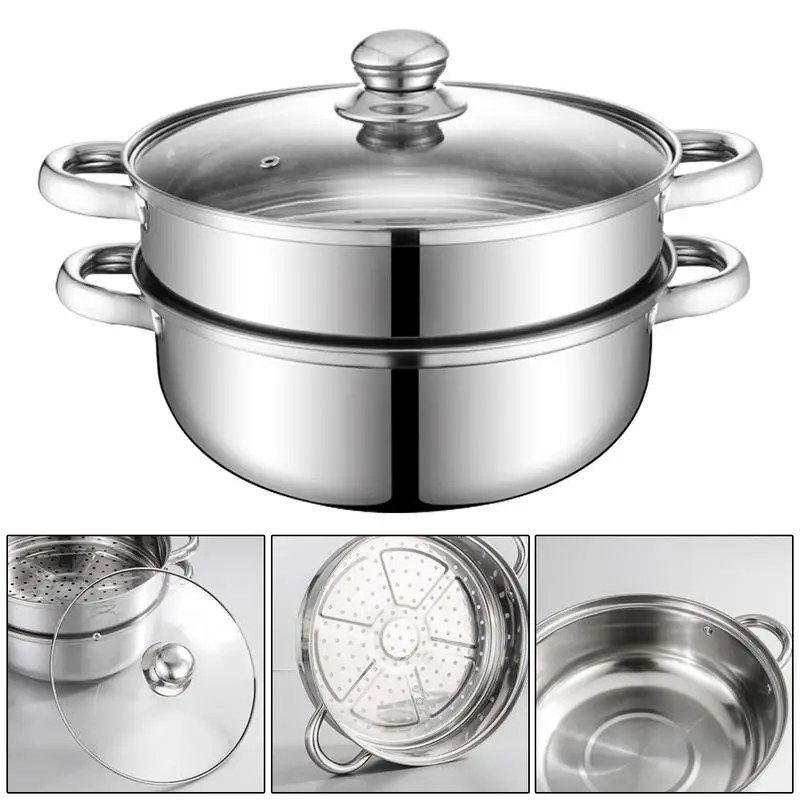 Thick stainless steel steamer pot multifunctional large capacity soup steamer 2-layer hot pot induction cooker double boilers