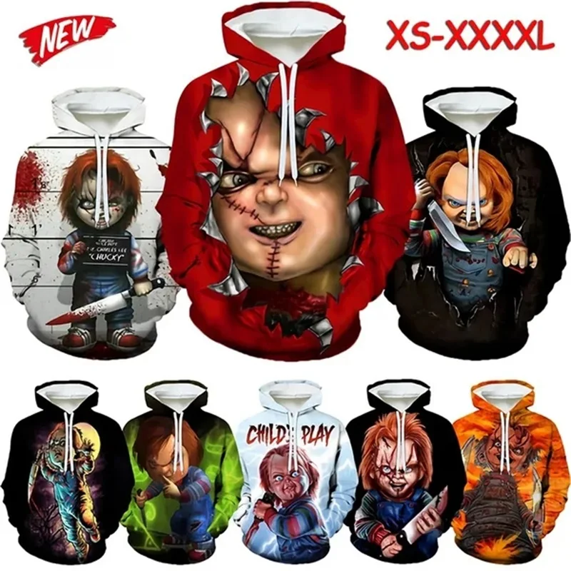 

Horror Movie Chucky Doll Hoodies For Men 3D Printing Pullovers Sweatshirt Spring Autumn Loose Oversized Hoodies Mens Clothes