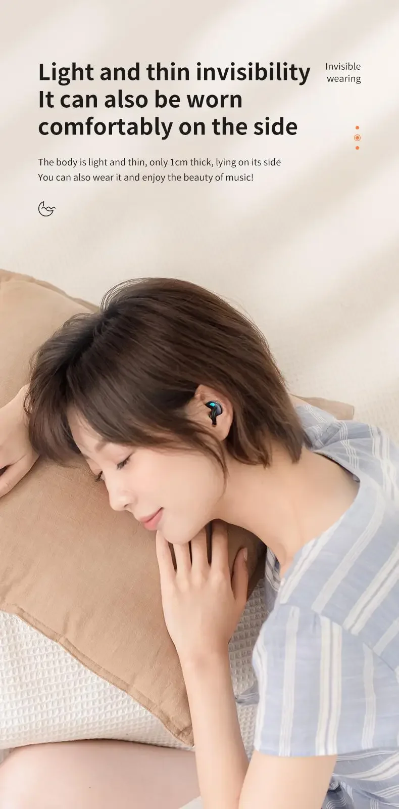 Description Picture 4 of itemNew Sleeping Earbuds Wireless Mini Headphones For Work TWS Bluetooth Earphone Stereo Hidden Headsets with Mic HD Call Waterproof
