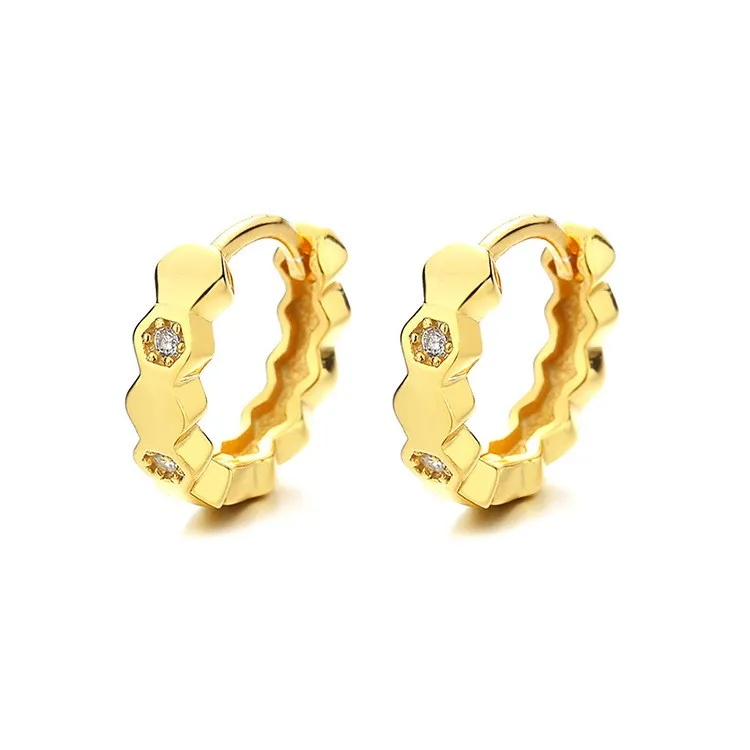 

EP-4 ZFSILVER S925 Silver Korean Fashion Luxury Trendy Gold Diamond-set White Zircon Hexagon Earrings Jewelry Women Match-all