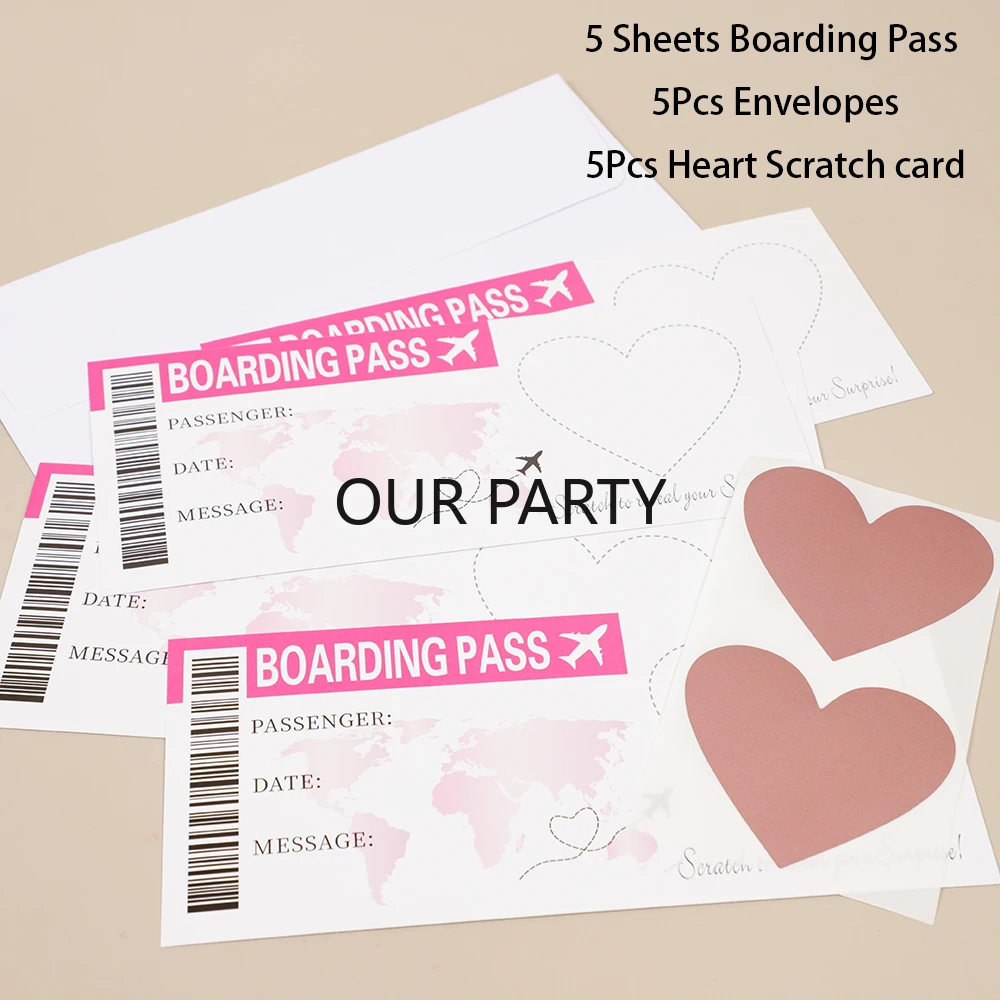 1Set Boarding Pass Theme Scratch Off Game Card Wedding Invitation Cards with Envelope for Birthday Bachelorette Party Decoration greeting cards wedding invitations wedding envelopes