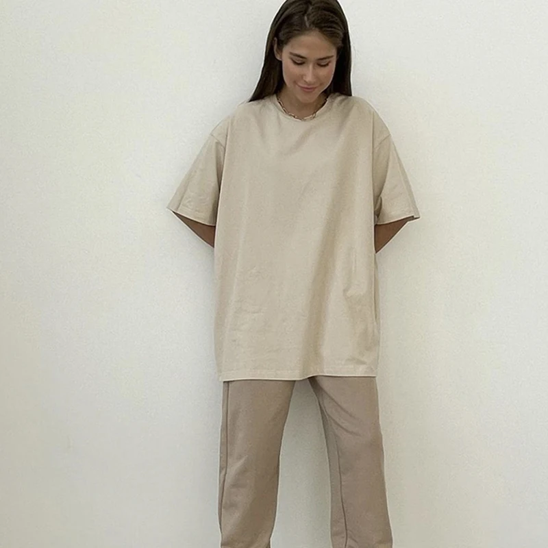 Hirsionsan 100% Cotton T Shirt Women 2023 Summer New Oversized Solid Tees Casual Basic Loose Tshirt Chic O Neck Female689_voghion.com