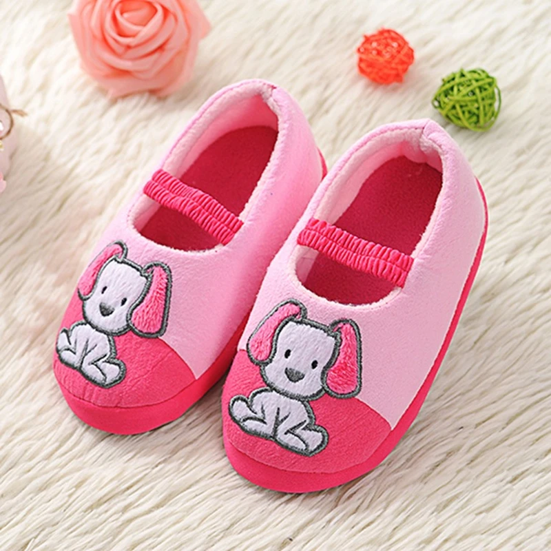 Kids Slippers Children Home Shoes Baby Shoes For Boys Girls Indoor Bedroom Warm Winter Cotton Slipper Animal Cartoon Dog Pattern