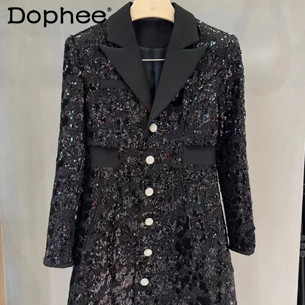 

French Style Lightly Mature Suit Dress Female 2023 Early Autumn New High-Grade Light Luxury Socialite Waist-Tight Sequined Dress