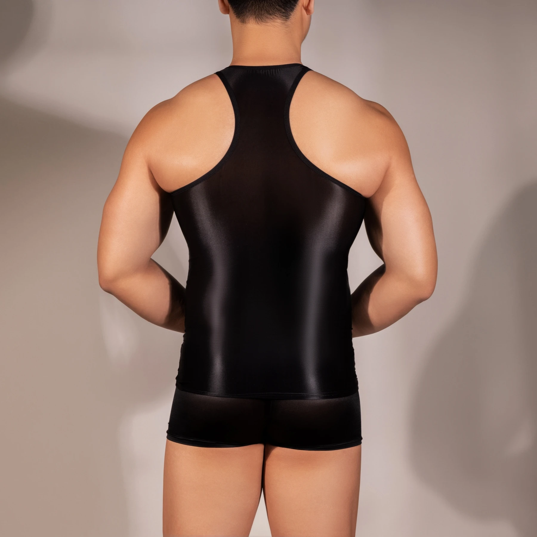 Men Sexy Vest Oil Glossy See Through Undershirt Sleeveless Male Shiny Thin Tops Sheer Stretchy Mesh Ice Silk Soft Camisetas