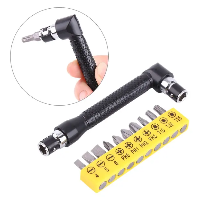 L-shaped 1/4 Hexagonal Screwdriver Bit 90 Degree Double Head Handle Black 6.35 Wrench 10pc Yellow Tape Screwdriver Bit Tool Set 1