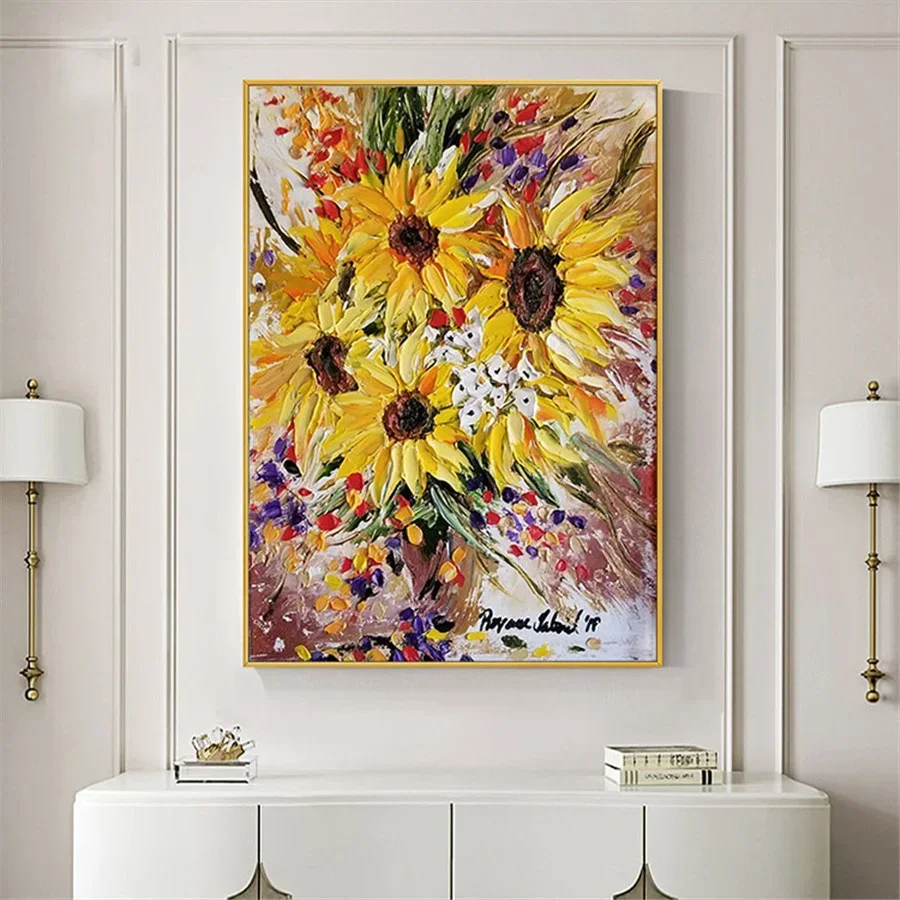 

100% Hand-Painted Vincent Van Gogh's Oil Paintings Sunflowers In Full Bloom Sunshine Famous Canvas Poster Decor Living Room Gift