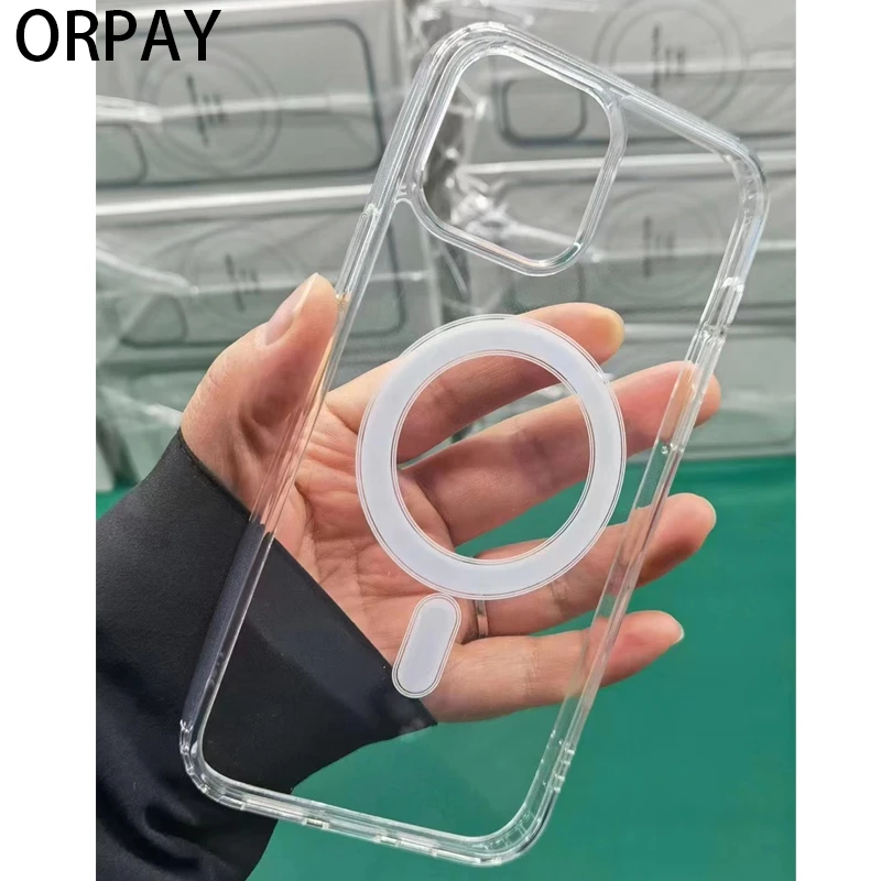 ORPAY Magnetic Case For iPhone 13 12 Pro Max Transparent PC Cover For iPhone 11 Pro MAX Wireless Charger Magnet Back Cover iphone 12 phone case