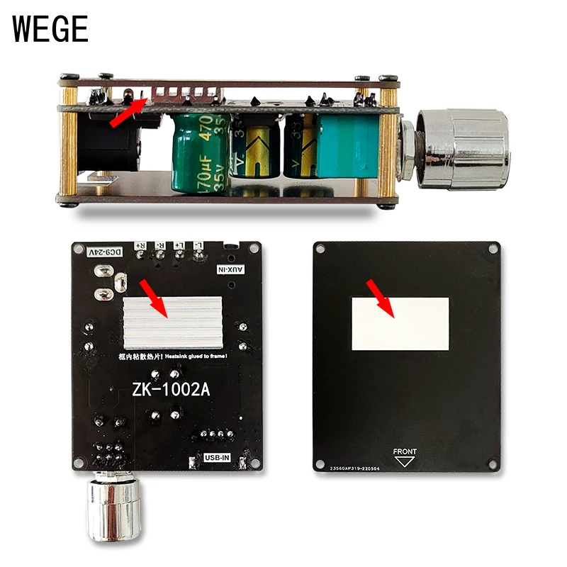 WEGE ZK-1002A 100Wx2 BT 5.1 Audio Digital Power Amplifier Board Stereo AMP 2.0 Channel AUX Home Music Wireless Wuzhi Audio APP