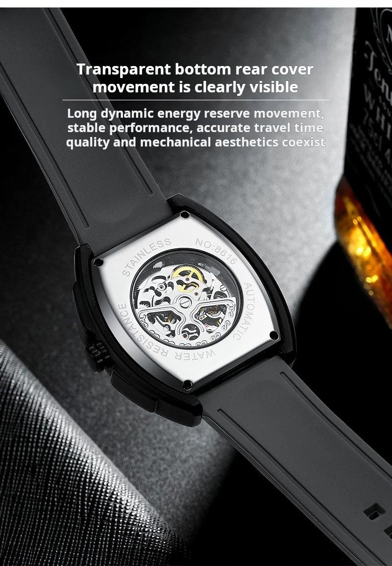 AILANG Brandneue Herrenuhr mit hohler mechanischer Uhr, modisches Lederarmband, wasserdicht, Skelett-Automatikuhr, Herren-Sportuhr_voghion.com