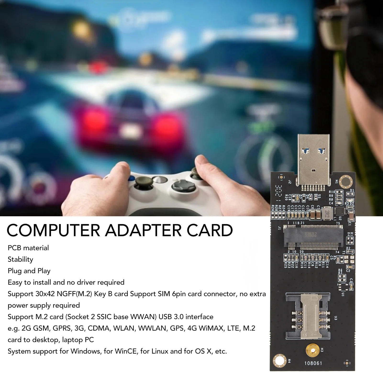 SIM 카드 슬롯이 있는 NGFF to USB 3.0 어댑터 플러그 앤 플레이 안정성 3G 4G M.2 to USB 어댑터 카드 윈도우 리눅스용
