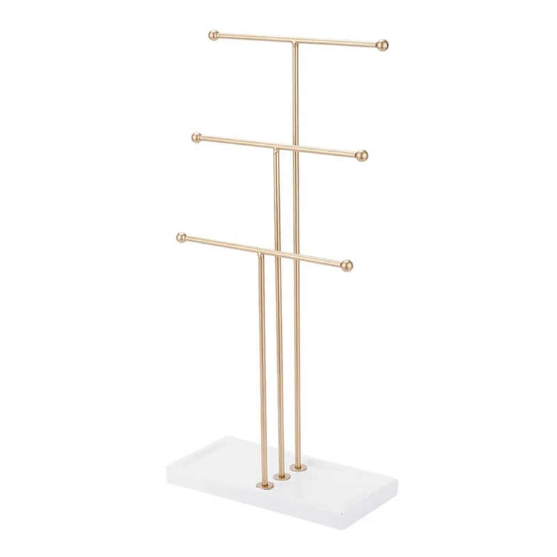 

3 Tier Necklace Rack Marble Headband Hair Rope Eyeglasses Storage Rack Bracelet Watch Jewelry Display Stand, Easy To Use Durable