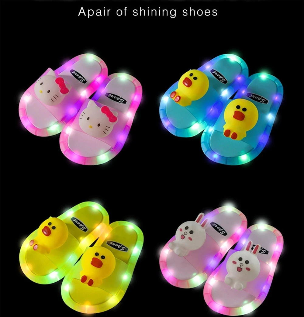 Summer Children's Light Slippers Non-slip Breathable Cute Animal Pattern Luminous LED Girls Boys Household Slippers Kids Shoes cute cow animal pattern mouse pad custom designs waterproof anti slip rubber mousepad office accessories desk decor for laptop