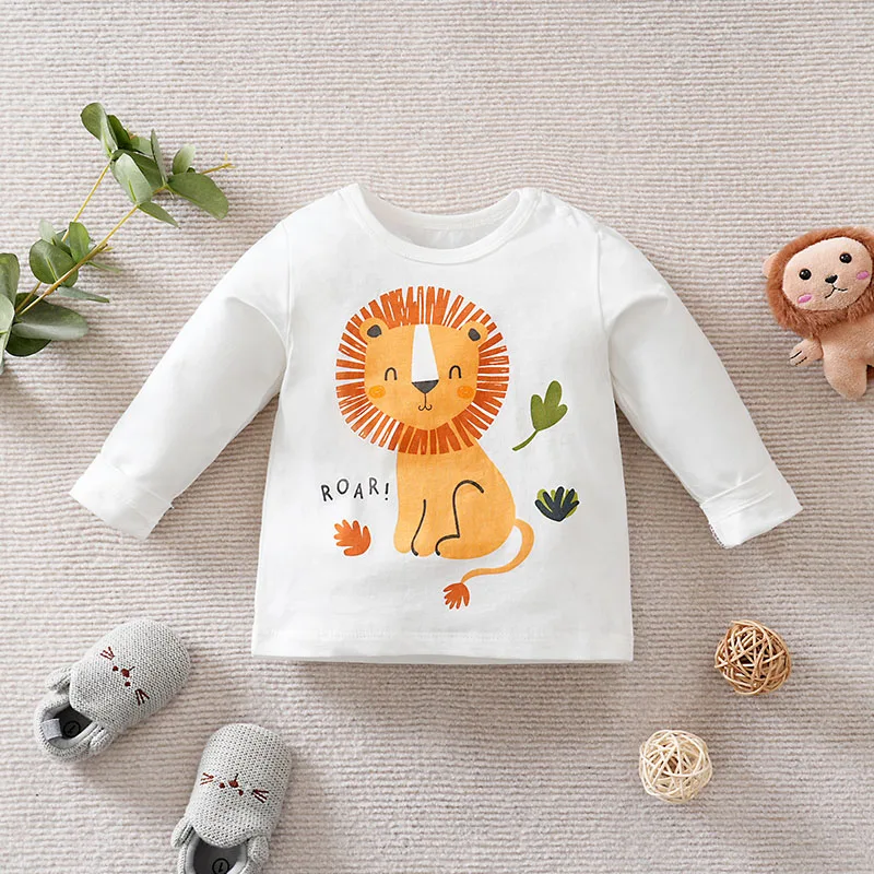 Baby Boy And Girl Pure Cotton Top Cartoon Lion T-Shirt Spring And Autumn Pullover Outdoor Clothes Baby Daily Base Clothes