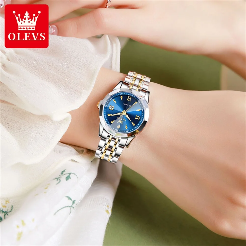 OLEVS 9998 Quartz Couple Watches Original Rhombus Mirror Waterproof Dress Wristwatch Luminous Date Fashion Watch For Men Women