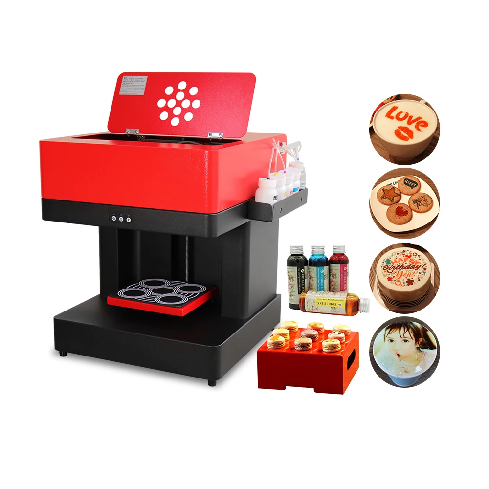 

New Automatic 4 Cups Coffee Printer Cake Printer For selfie food coffee biscuit printing machine with Free edible Ink