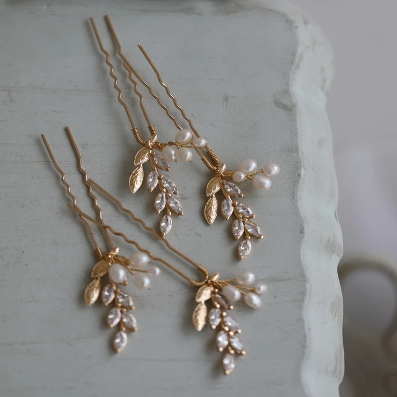 Delicate Ziconia Small Comb Bridal Hair Pins Women Piece Freshwater Pearls Wedding Jewelry Accessories