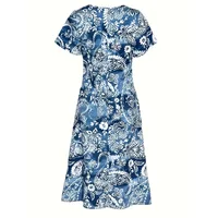 Plus Size Women's 1XL-5XL Fashionable V-neck Bohemian Style Comfortable Short Sleeved Dress - Image 2