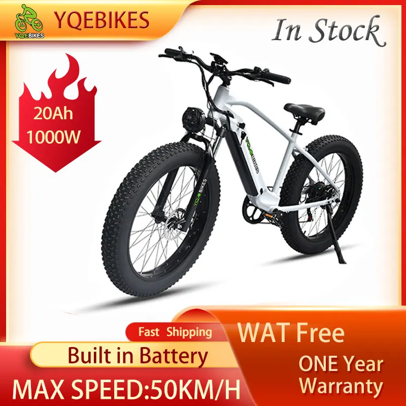 Yqebikes Bici Elettrica Per Adulti 1000 W20Ah Fatbike 26*4.0 Snow Ebike Off Road Cross-Country Dirt Mountain Bike Elettrica Moto