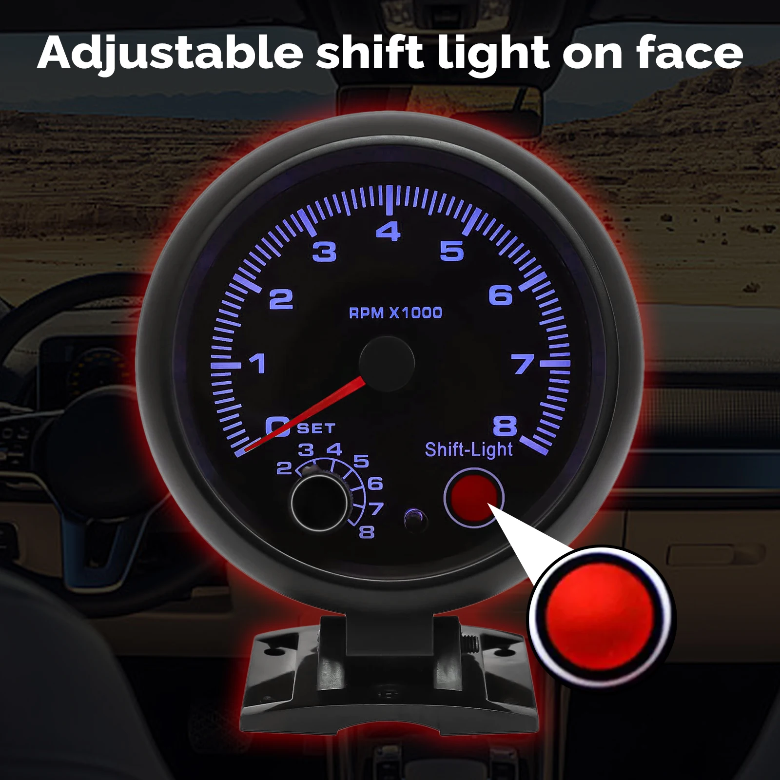 Tachometer Gauge Engine Tachometer Tachometer Meter 3.75'' Auto Car Tacho Car Universal Black Tachometer Gauge Blue Inter Shift light 0-8000 RPM For 12V petrol vehicle