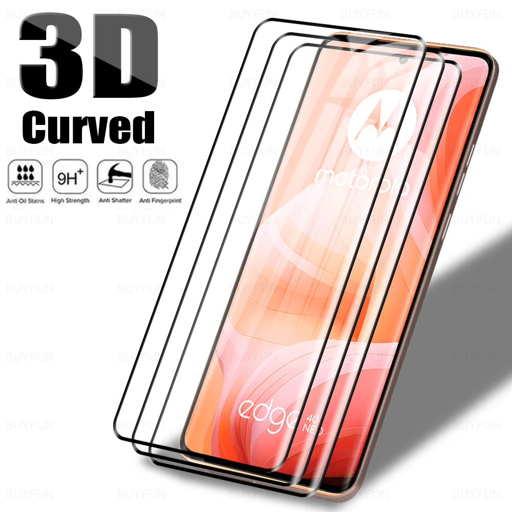 

3D изогнутое закаленное стекло для Motorola Edge 40 Neo 40Neo Edge40 40Pro, 3 шт., защитная пленка, полная защита экрана
