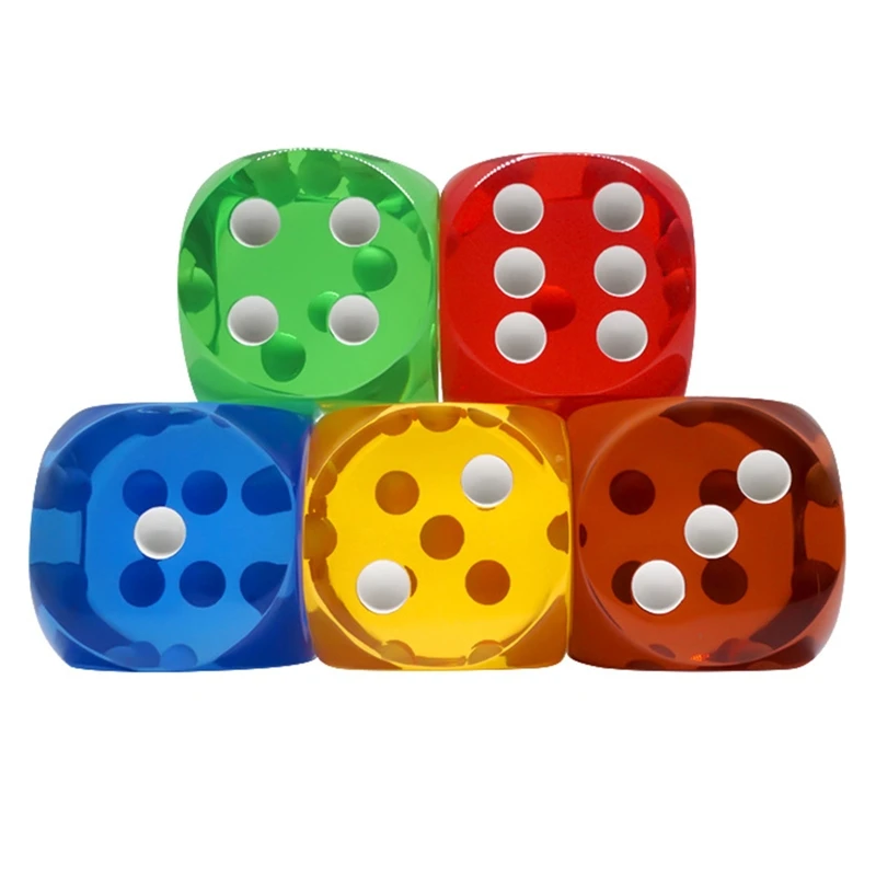 Game Dice Dice Set 5 Pcs 25mm Transparent Dices 6 Sided Waterproof Crystal Dices Round Corners Board Game For Teaching Projects