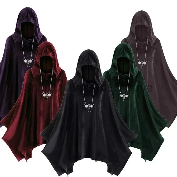 

Medieval Gothic Cosplay Costume Devil Capes Unisex Adult Halloween Velvet Mask Cloak Cape Hooded Costume Wizard Witch Vampire