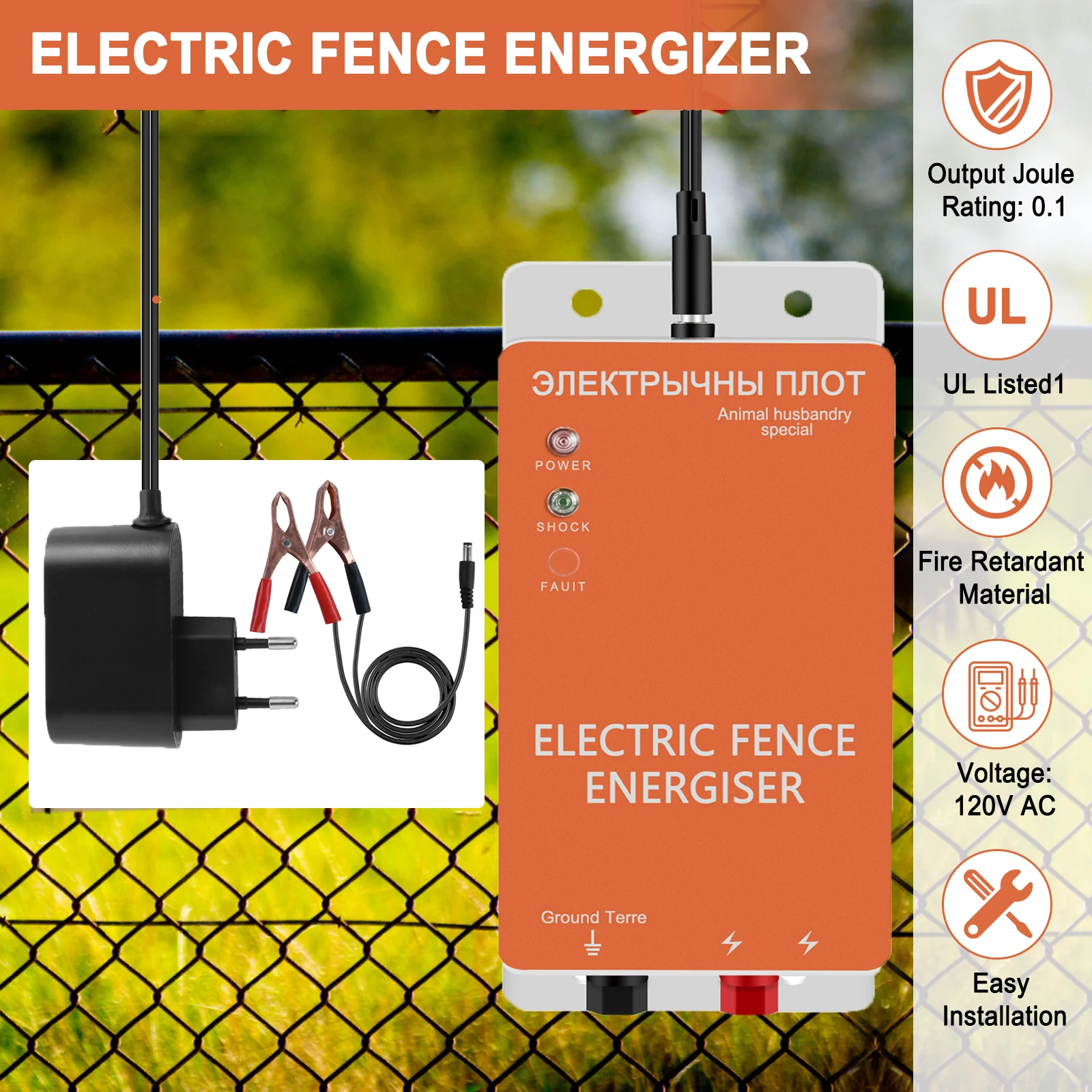 10KM Electronic Pulse Fence Energizer 5 Mile Controller for Animals Dogs Livestock Pasture
