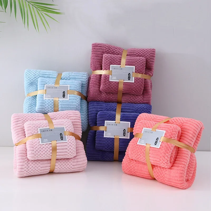 Waffle Bath Towel Set Thickened Coral Velvet Bath Towel Extra Thick Soft Absorbent Multi Bathroom Toiletries