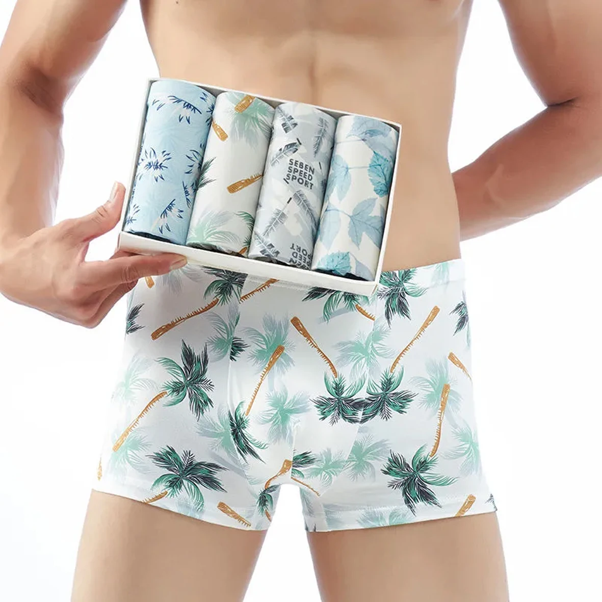 4pcs/Men's Underwear  Antibacterial Underpants Milk Silk Panties Men Boxer Shorts Moisture Absorbent Elastic Hombre Calzoncillos