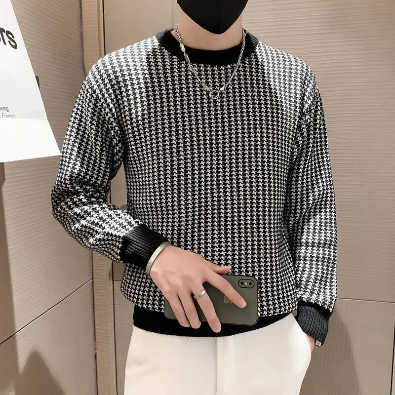 Autumn Winter New Printing Fashion Long Sleeve Sweater Man High Street Casual Thicken Warm Jacquard Weave Vintage Y2K Pullovers