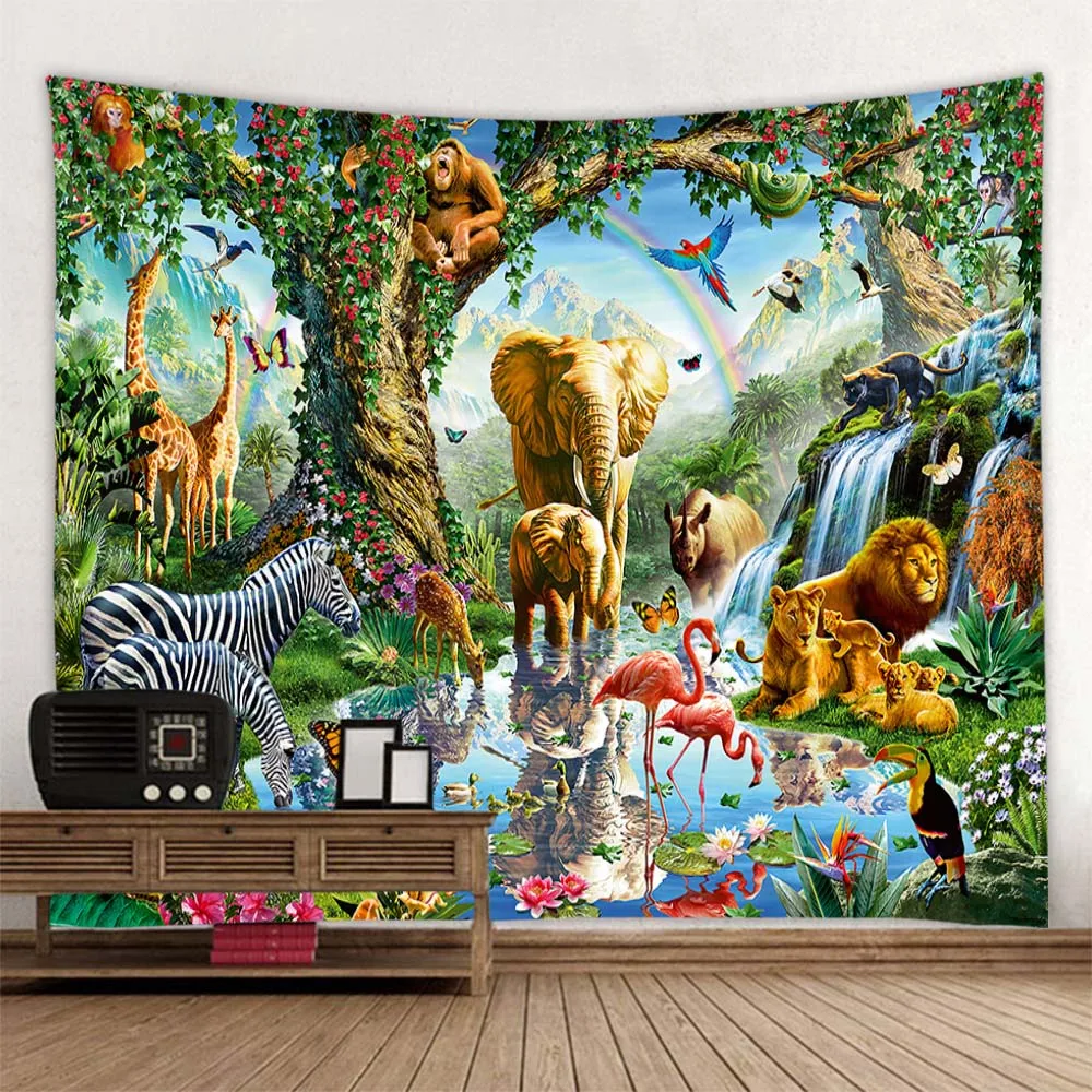 Jungle Tiger Print Wall Tapestry Bedroom Art Decoration Dream Forest Animal Wall Decoration Fantasy Hippie Home