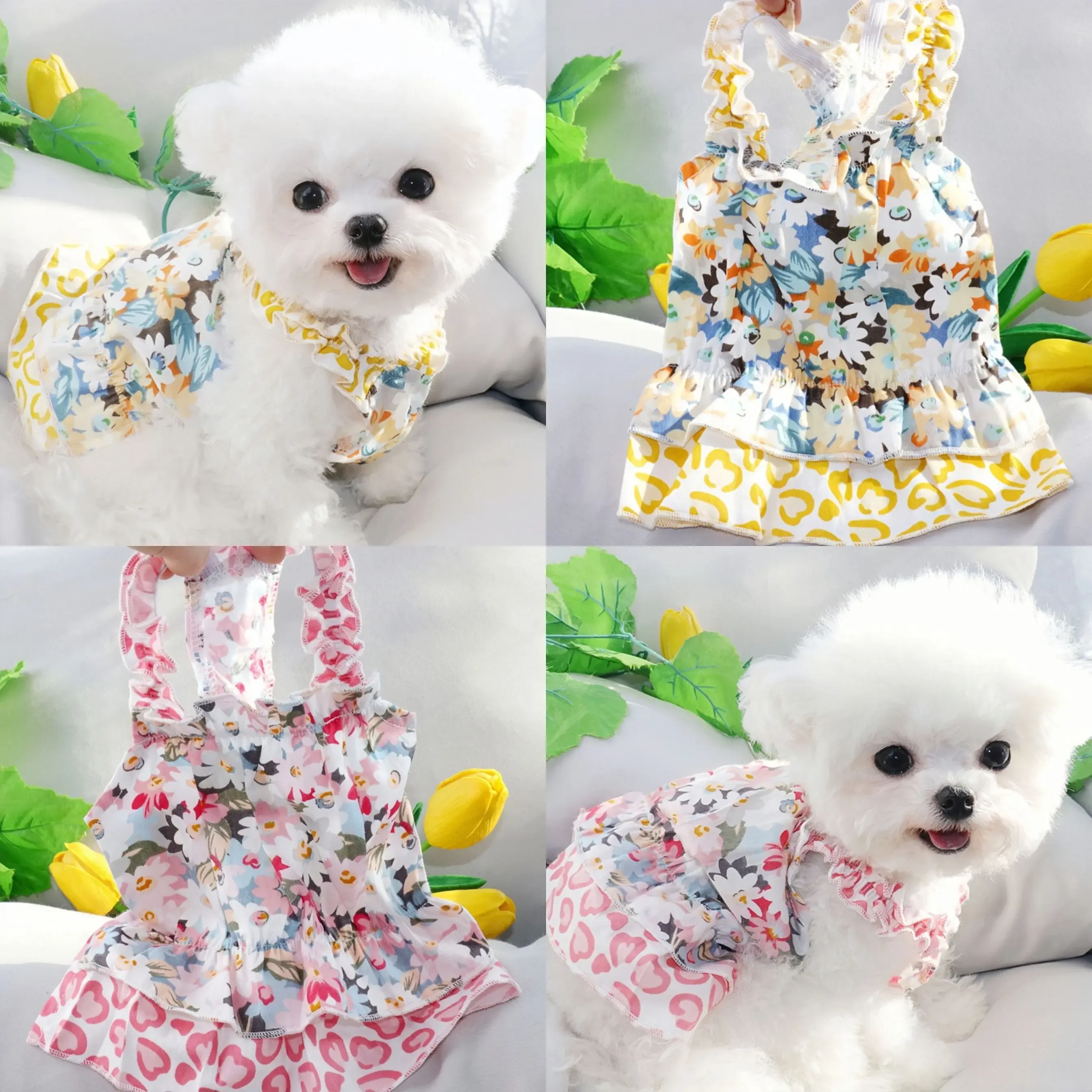 

Spring Summer Pet Clothes Kitten Puppy Floral Princess Skirt Small and Medium-sized Dog Braces Skirt Cute Vest Chihuahua Poodle