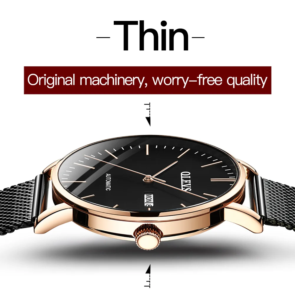 OLEVS Men's Watches Casual Simple Original Automatic Mechanical Watch for Man Waterproof Date Week High Quality Wristwatch