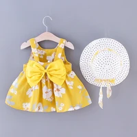 2Pcs/Set Girls' X Summer Daisy Dress Sweet Bow Baby Beach Dress 0-3 Years Old Newborn Dress+Hat 6