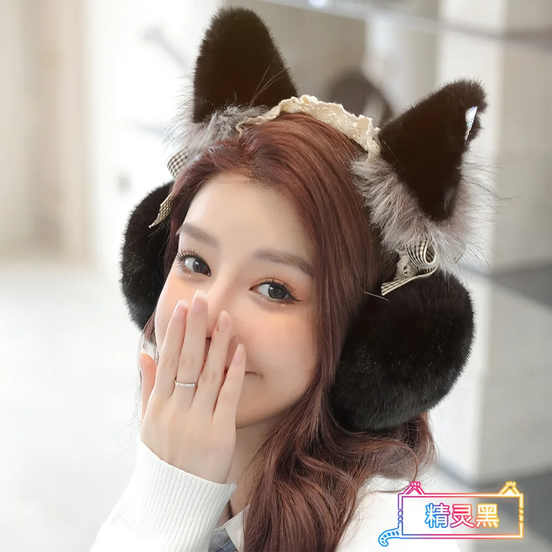 Earmuffs for women to keep warm in winter Cute cat-eared cartoon earmuffs foldable ear warmers plush anti-freeze ear cover