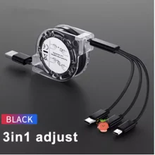  100cm 3 In 1 USB Charge Cable for iPhone 13 12 Micro USB Type C Cable Retractable Portable Charging Cable For iPhone X 8 