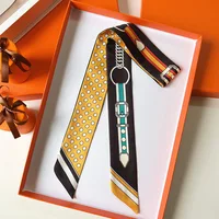 New Women Scarf Skinny Silk Belt Chain Print Bandana Small Handle Bag Ribbons Female Neckerchief Head Scarves & Wraps 6