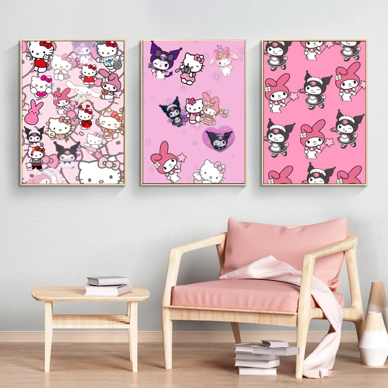 

Плакаты и принты Sanrios Kuromi, рисунок Модульная картина на стену, подарки на день рождения, Современная гостиная, Детские экшн-фигурки