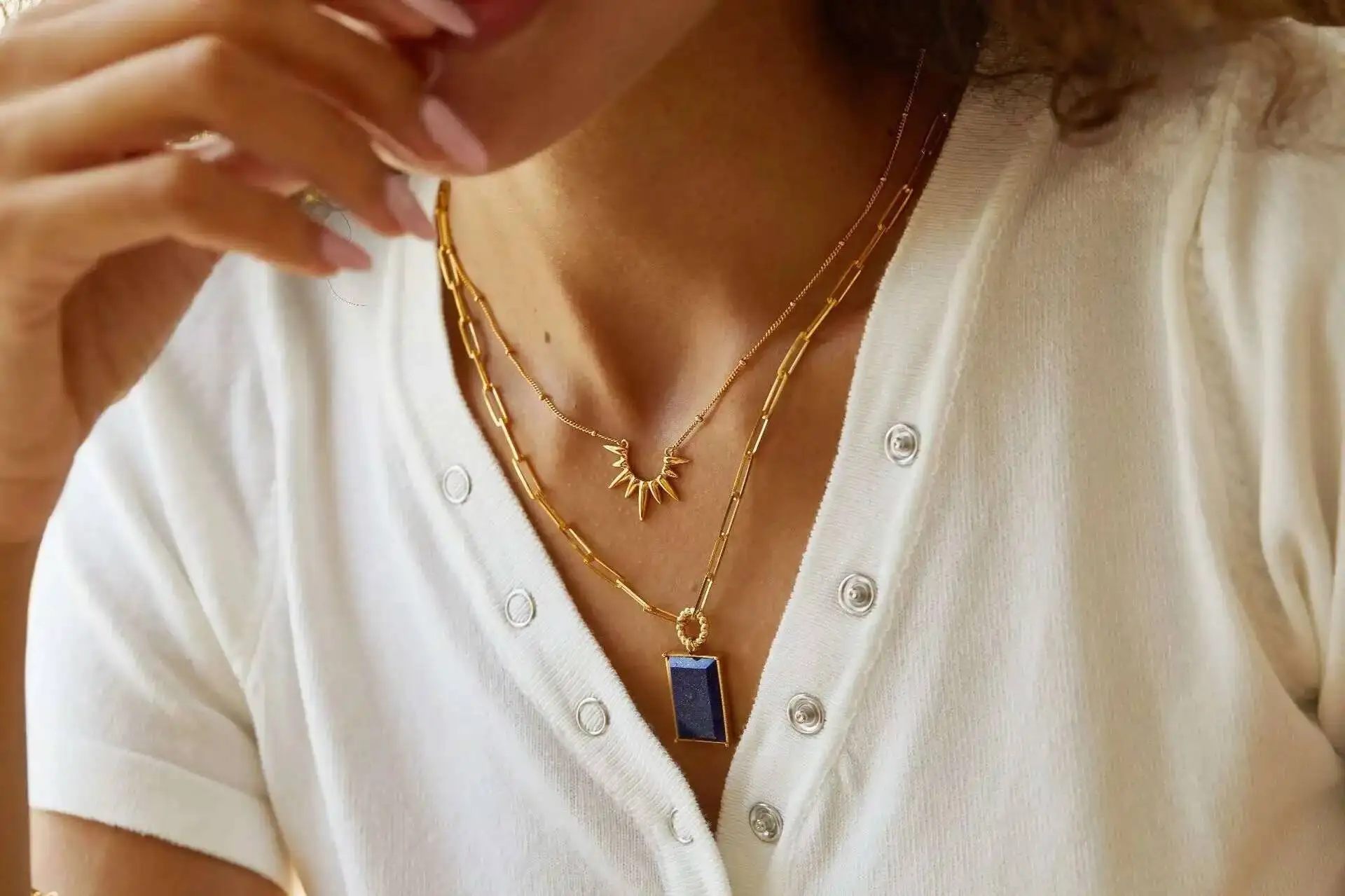 Silver 18K Gold Plated Sunshine Choker Necklaces, French Style