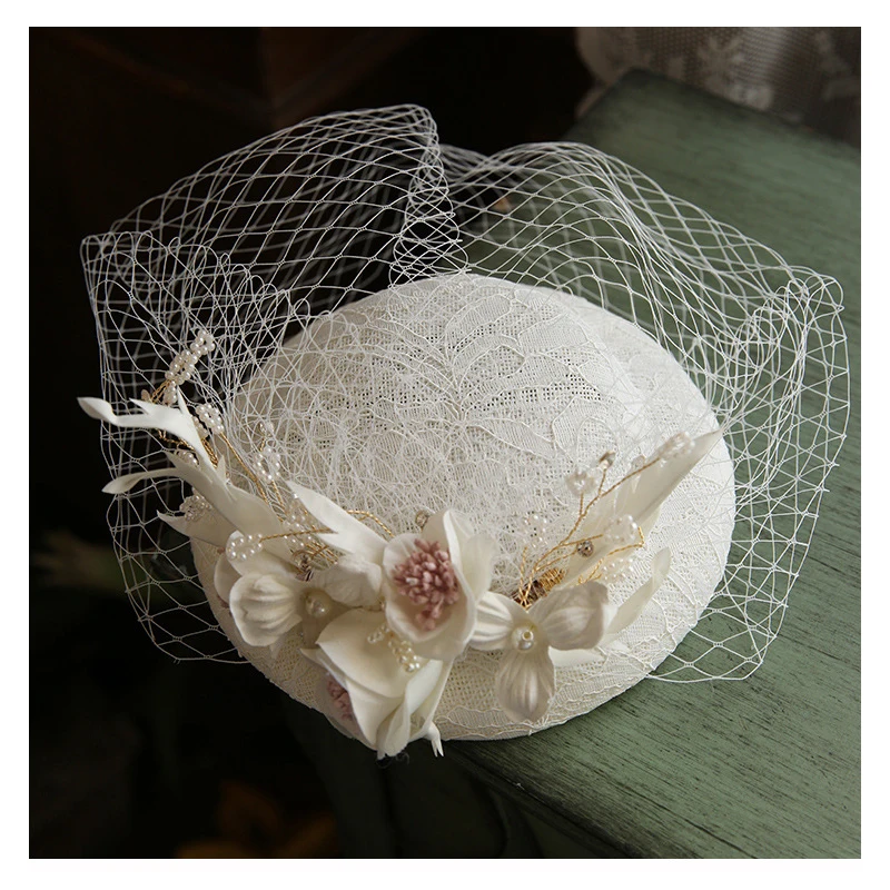 NewFrenchwhiteretromeshMingsystemtophatwomensweddingdress